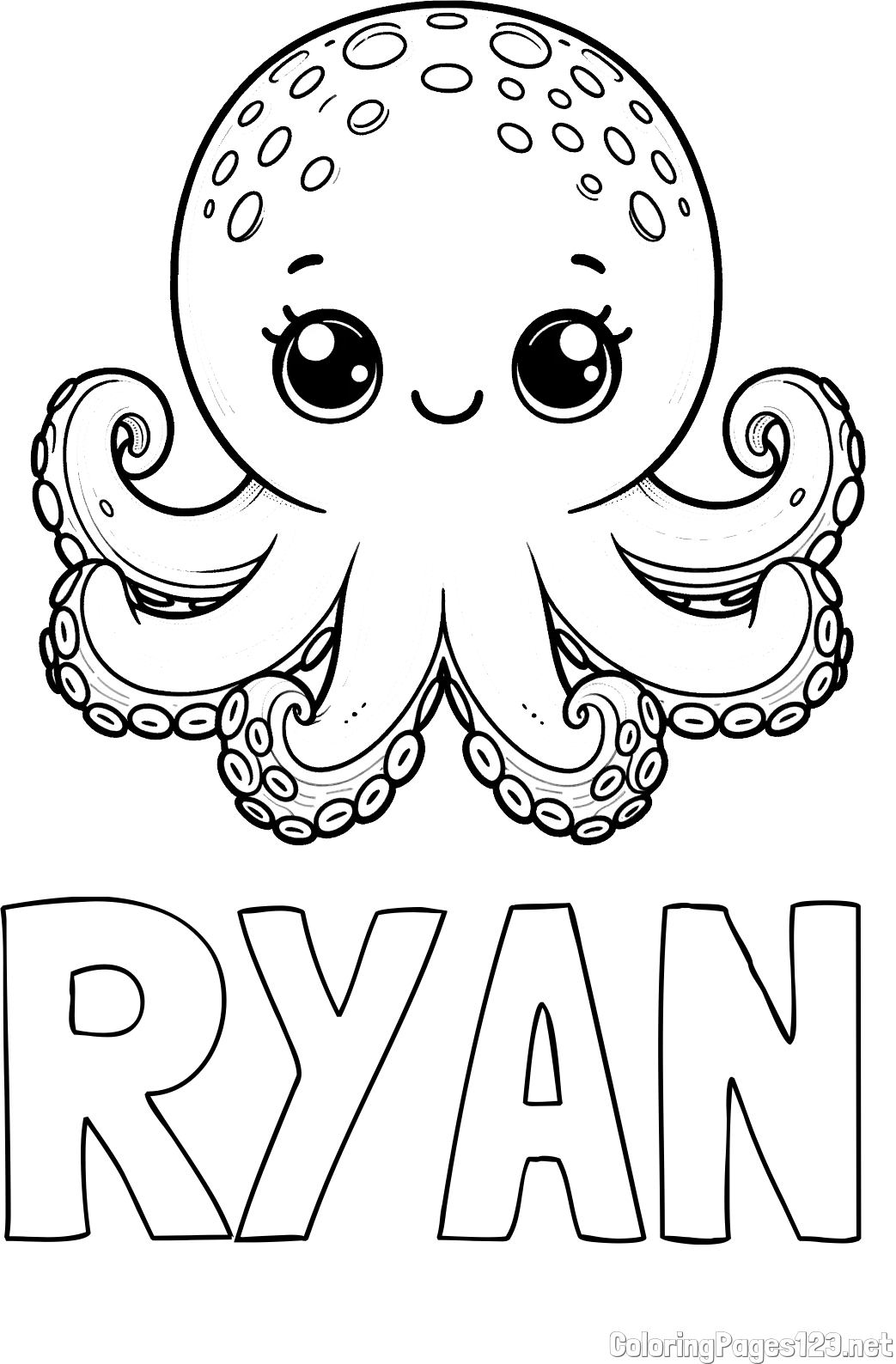 RYAN Coloring Page and Free Coloring Page of a Cute Octopus with Big Eyes