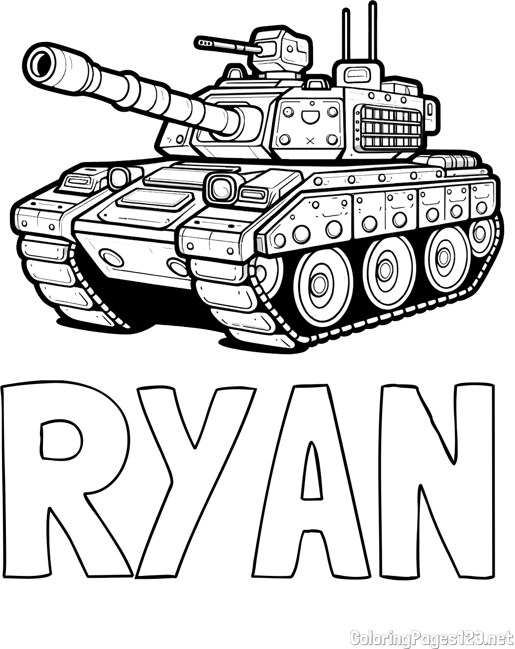 RYAN Coloring Page and Large Tank Coloring Page