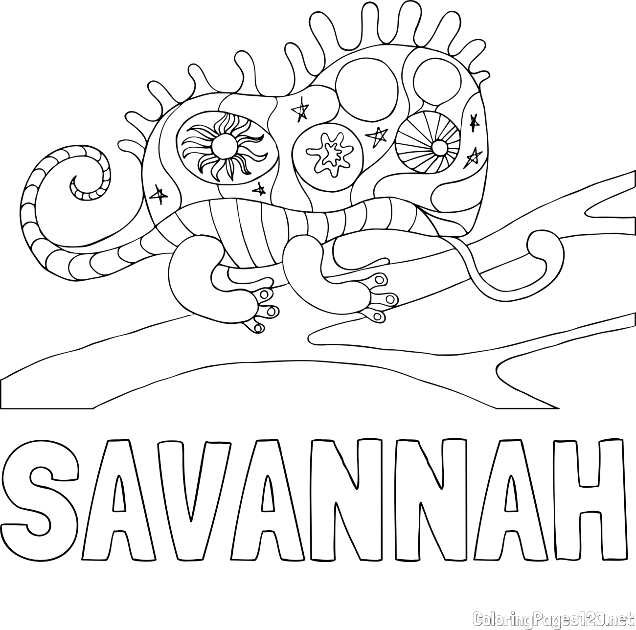 SAVANNAH Coloring Page and Chameleon Mandala Coloring Page