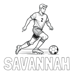 Online Created Coloring Page - SAVANNAH Coloring Page and Realistically Depicted Soccer Player in Action Coloring Page