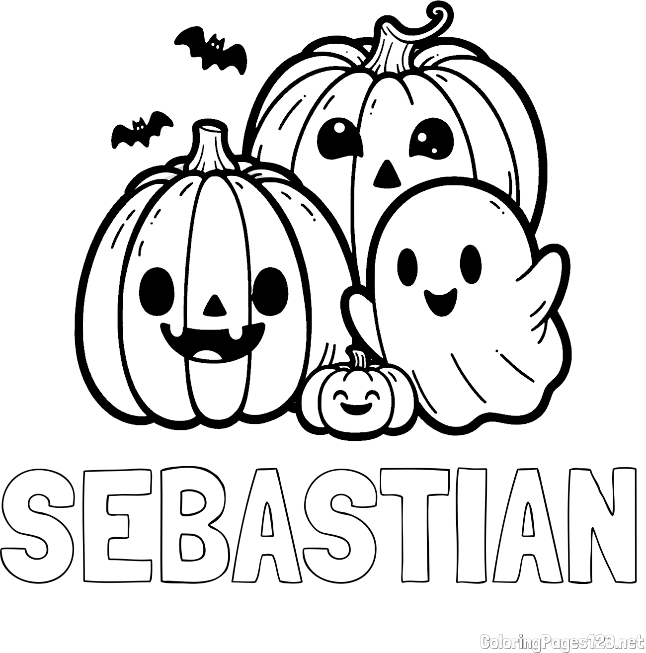SEBASTIAN Coloring Page and Halloween Pumpkin and Ghost Coloring Page