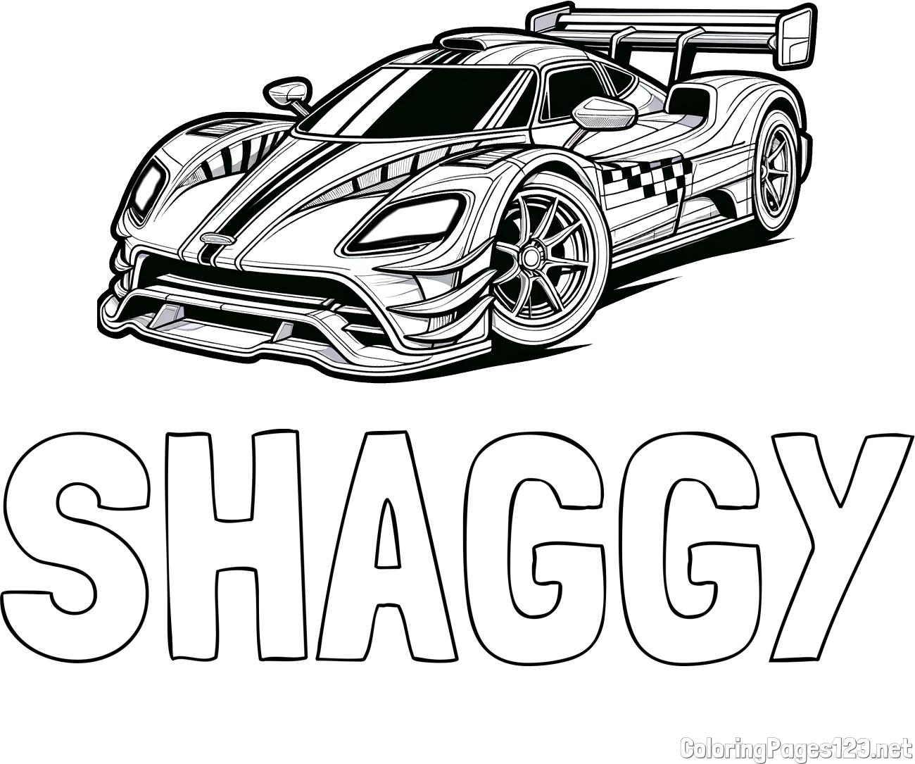 SHAGGY Coloring Page and Coloring Page of a Futuristic Racing Car