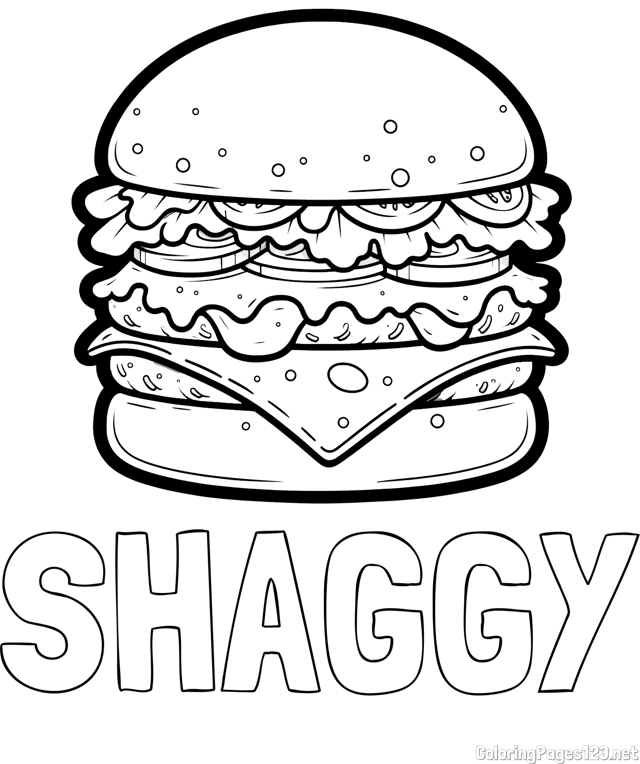 SHAGGY Coloring Page and Giant Hamburger Coloring Page