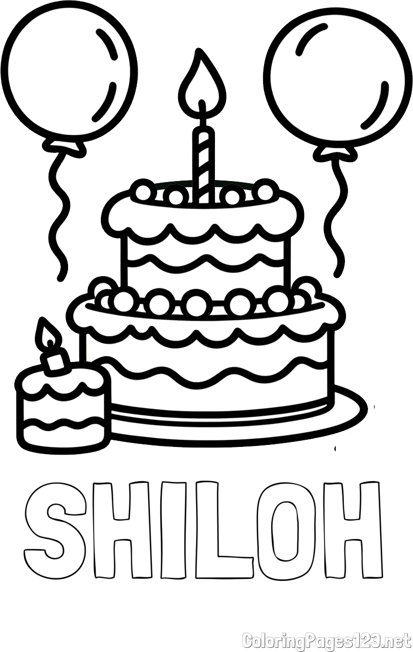 SHILOH Coloring Page and Birthday Cake Coloring Page with Balloons