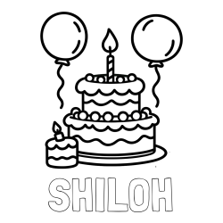 SHILOH Coloring Page and Birthday Cake Coloring Page with Balloons