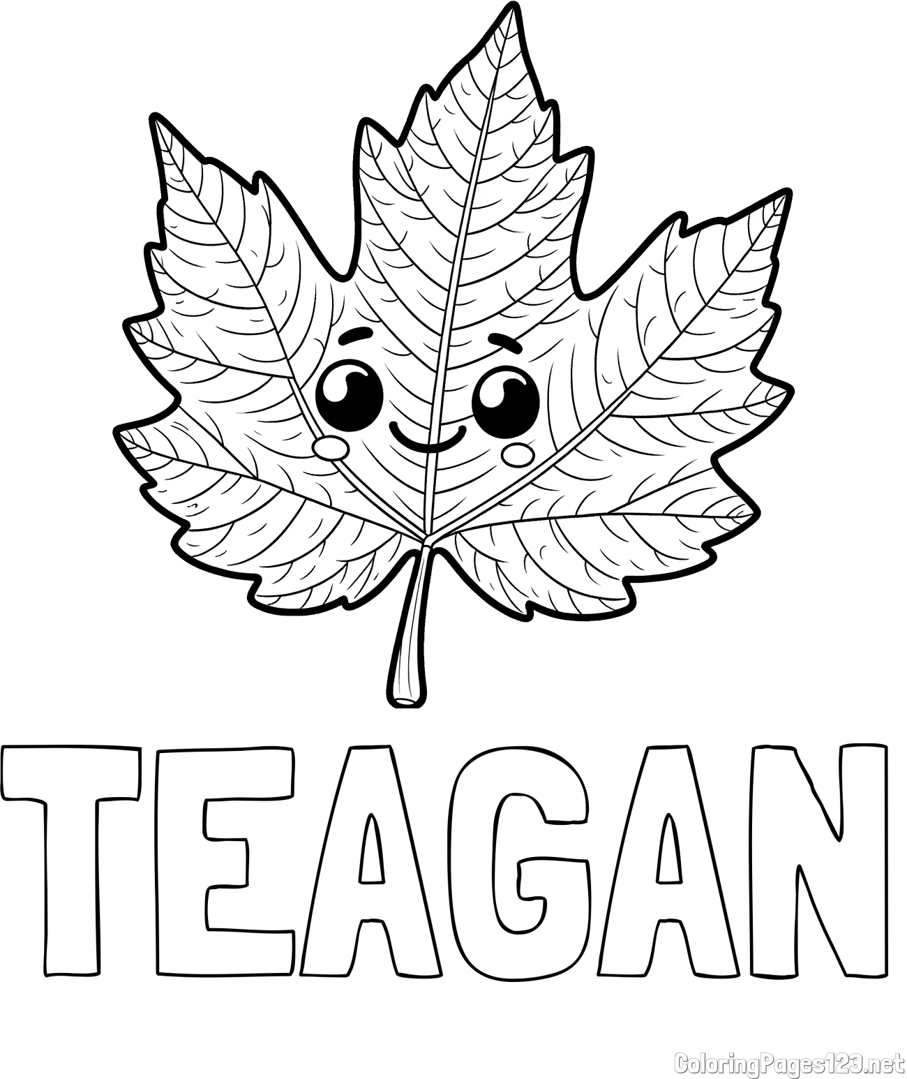 TEAGAN Coloring Page and Smiling Leaf Coloring Page for Kids