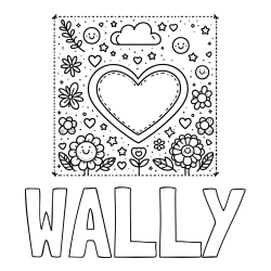 Online Created Coloring Page - WALLY Coloring Page and Free Printable Coloring Page of Heart and Flowers