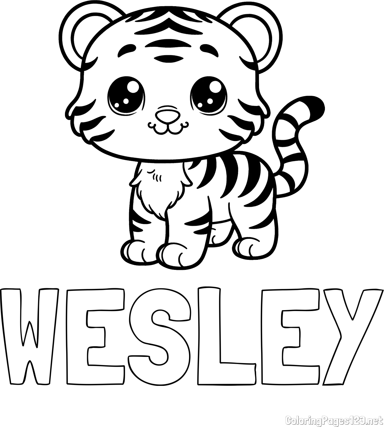 WESLEY Coloring Page and Cute Tiger Cub Coloring Page