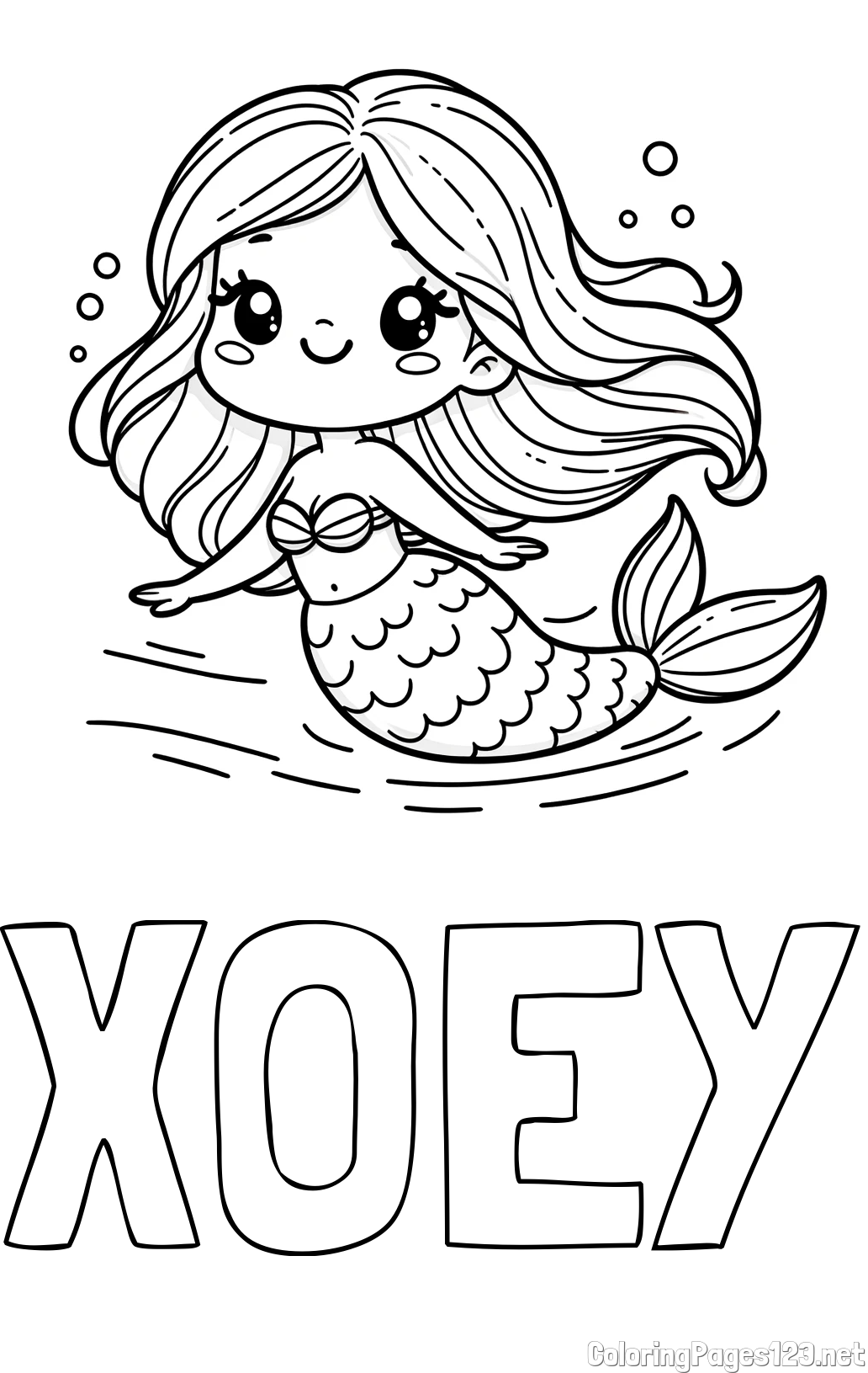 XOEY Coloring Page and Coloring Page of a Cute Mermaid
