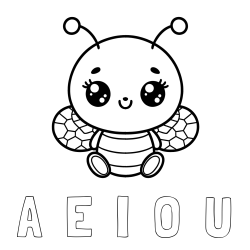 Online Created Coloring Page - A  E  I  O  U Coloring Page and Children's Coloring Page of a Cute Bee