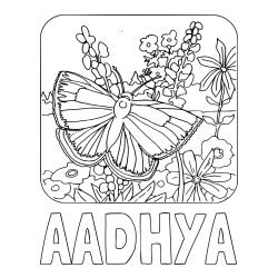 Online Created Coloring Page - AADHYA Coloring Page and Butterfly on Flower Coloring Page