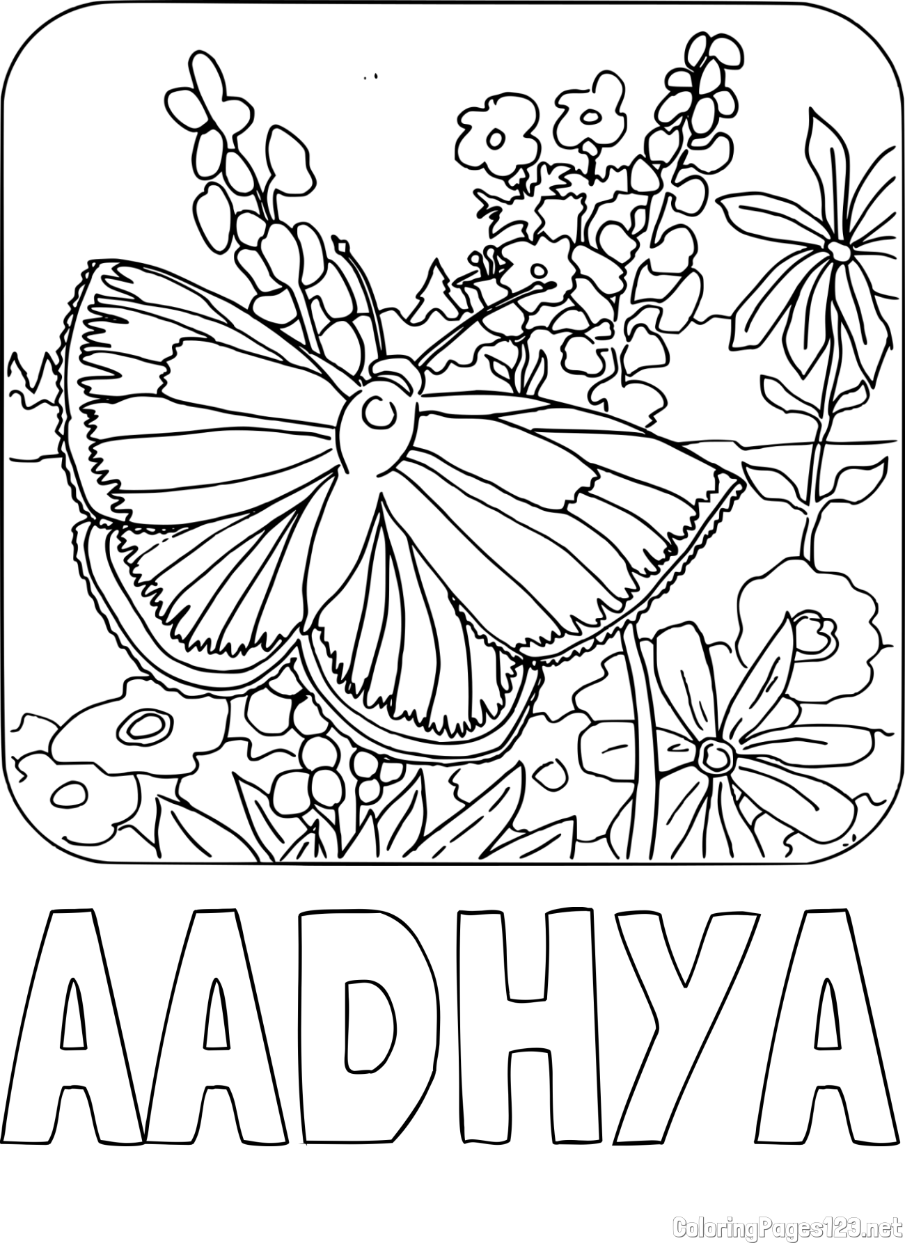 AADHYA Coloring Page and Butterfly on Flower Coloring Page