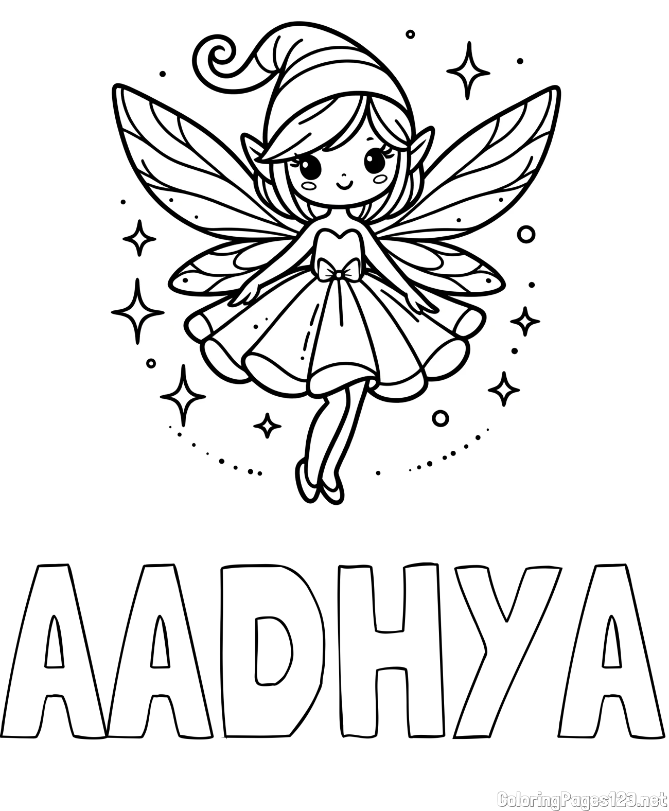 AADHYA Coloring Page and Children's Coloring Page of a Wonderful Fairy