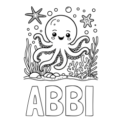 Online Created Coloring Page - ABBI Coloring Page and Coloring Page of a Cute Octopus in the Ocean