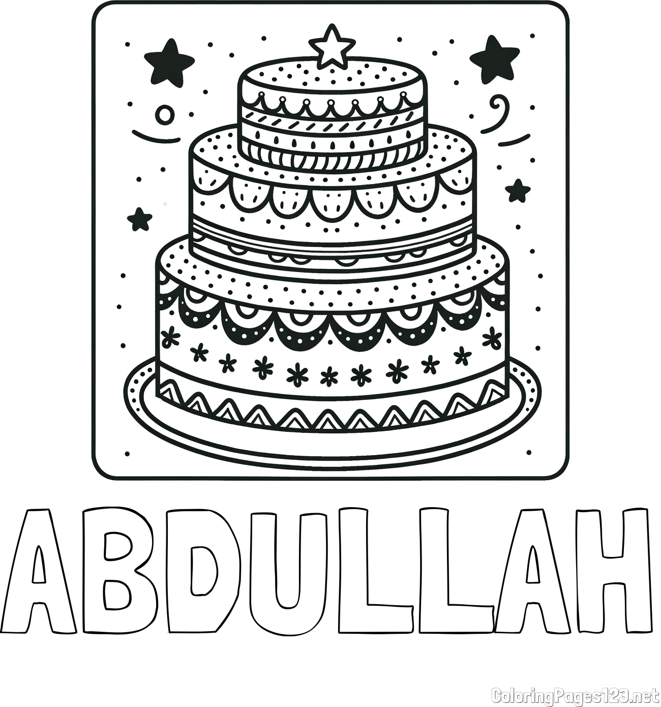 ABDULLAH Coloring Page and Big Cake Coloring Page
