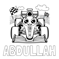 Online Created Coloring Page - ABDULLAH Coloring Page and Children's Coloring Page of a Smiling Formula One Car