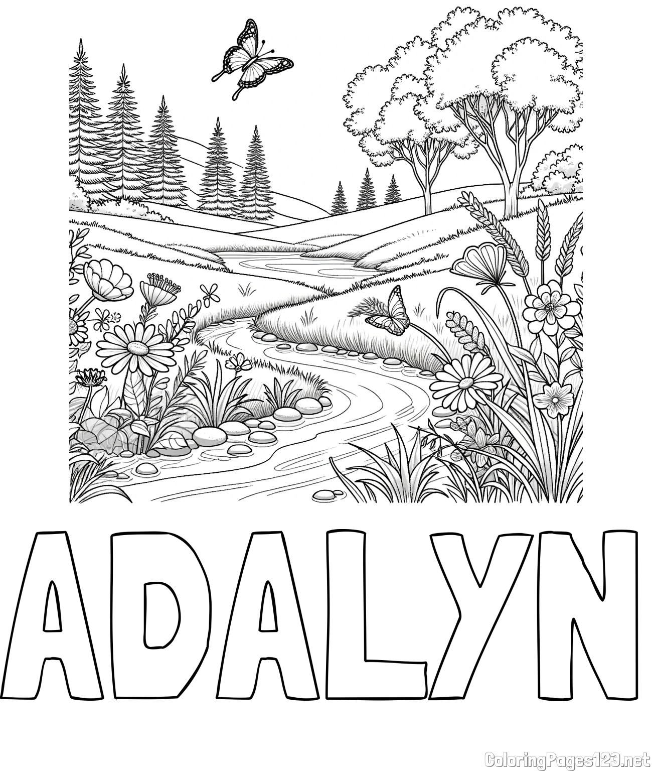 ADALYN Coloring Page and Summer Nature Coloring Page