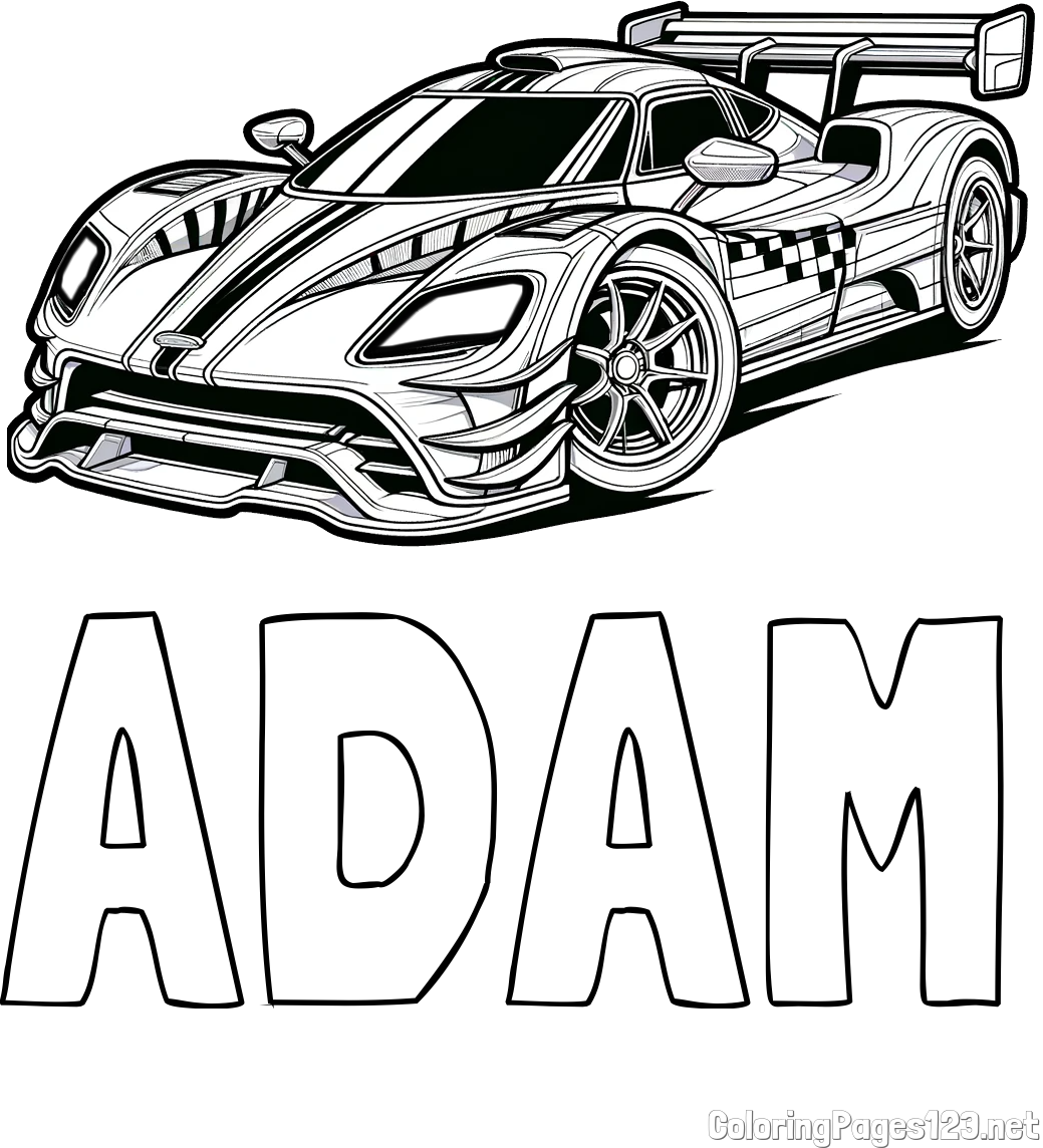 ADAM Coloring Page and Coloring Page of a Futuristic Racing Car