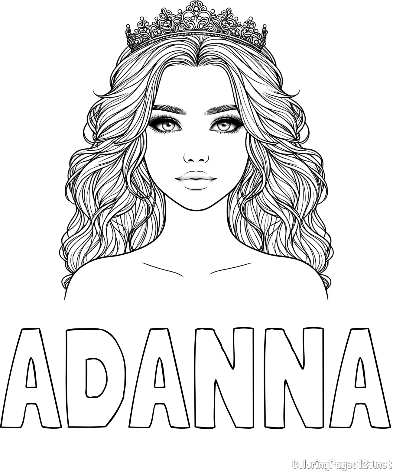 ADANNA Coloring Page and Coloring Page of a Princess with a Crown