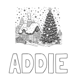 Online Created Coloring Page - ADDIE Coloring Page and Coloring Page of a Snowy Landscape with a House and a Christmas Tree