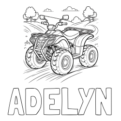 Online Created Coloring Page - ADELYN Coloring Page and Four-Wheeler in Nature Coloring Page