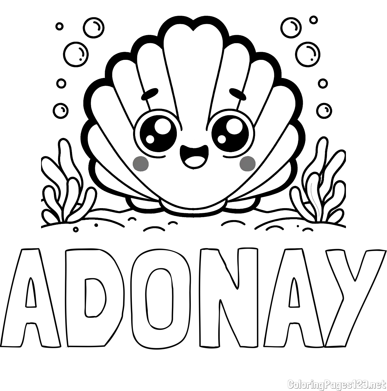 ADONAY Coloring Page and Smiling Seashell Coloring Page for Kids