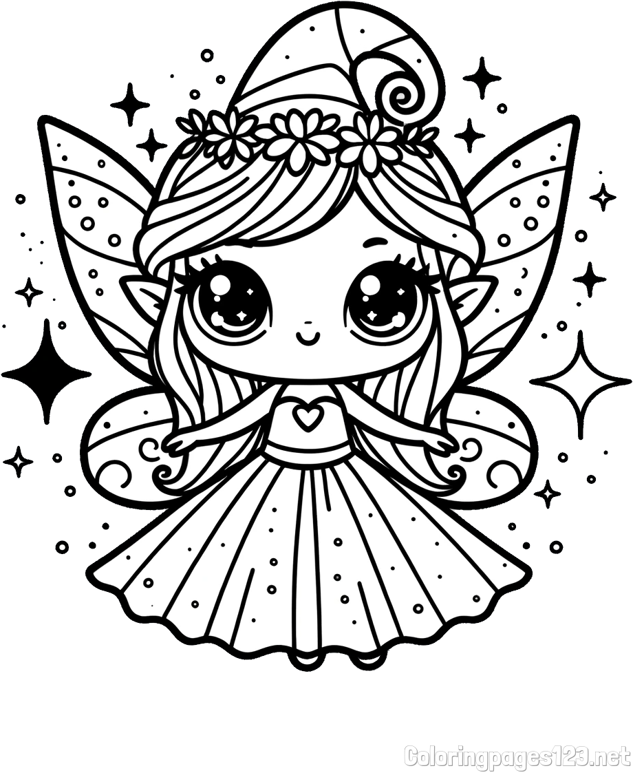 Coloring Page of Adorable Magical Fairy