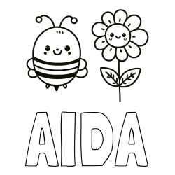 Online Created Coloring Page - AIDA Coloring Page and Coloring Page of a Cute Bee and Smiling Flowers