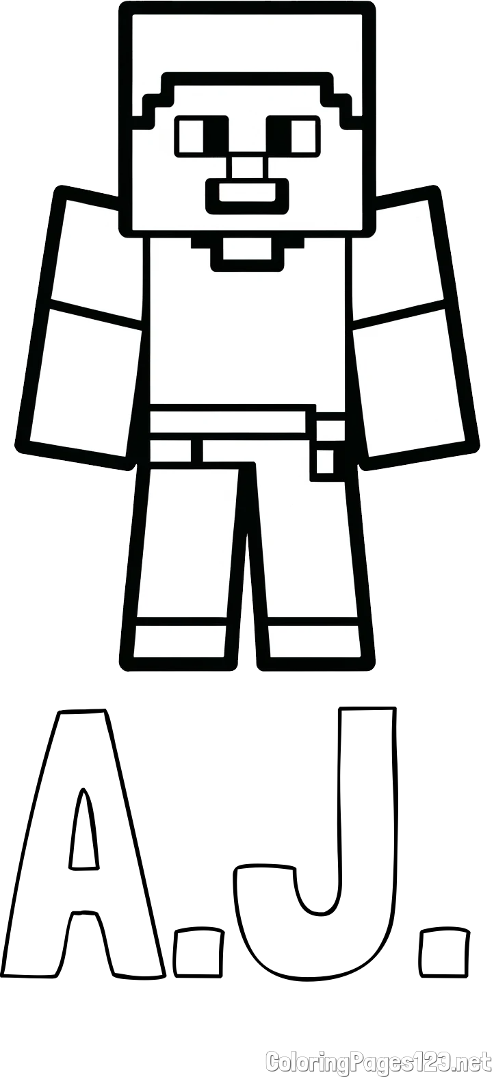 A.J. Coloring Page and Minecraft Steve Coloring Page