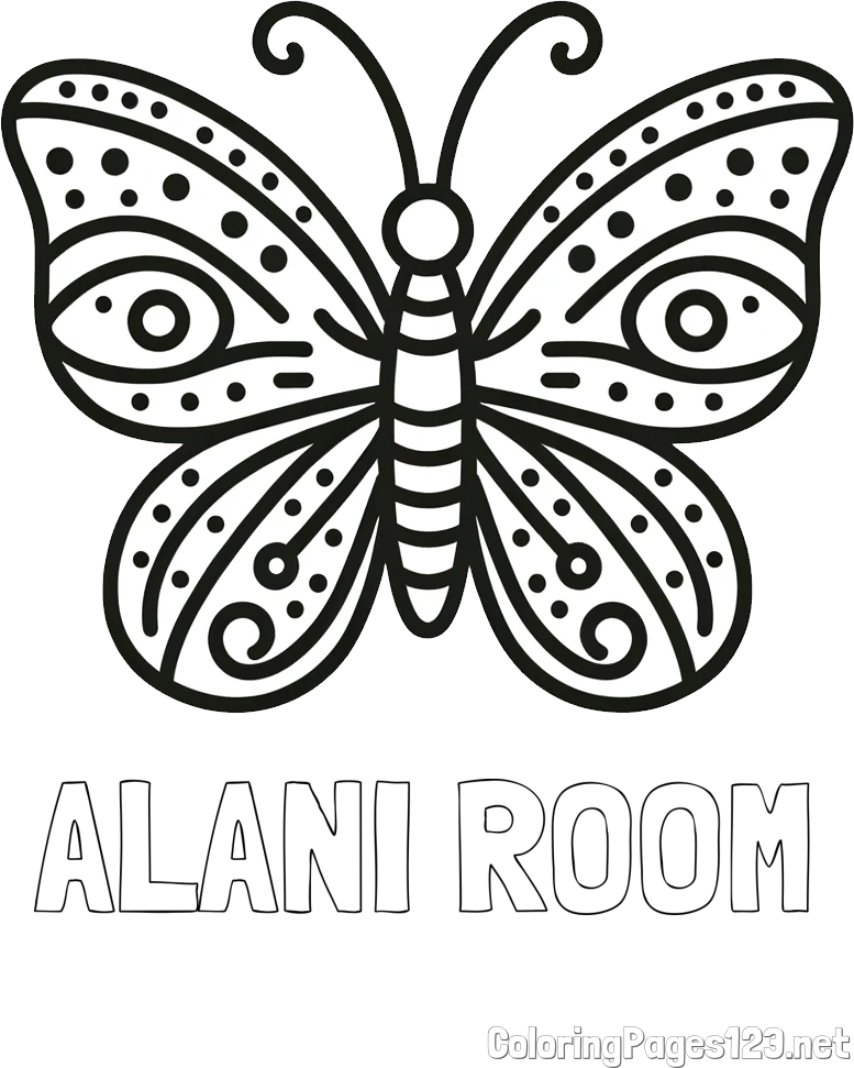 ALANI ROOM Coloring Page and Butterfly Coloring Page (Simple)