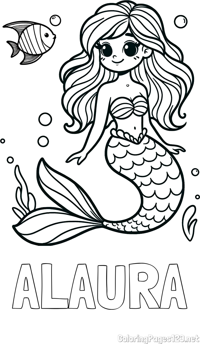 ALAURA Coloring Page and Coloring Page of a Little Mermaid and Fish