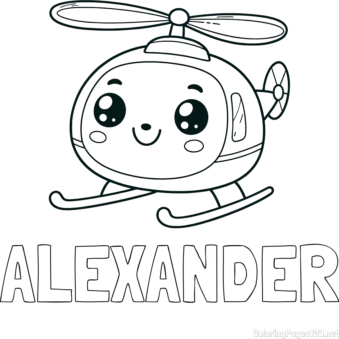 ALEXANDER Coloring Page alongside Coloring Page of a Smiling Helicopter