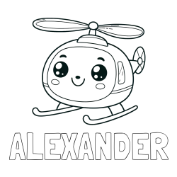 Online Created Coloring Page - ALEXANDER Coloring Page alongside Coloring Page of a Smiling Helicopter
