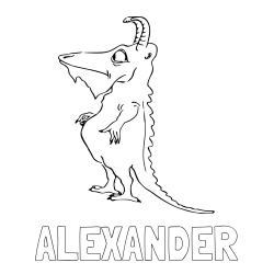 Online Created Coloring Page - ALEXANDER Coloring Page and Chubby Monster with Horns Coloring Page
