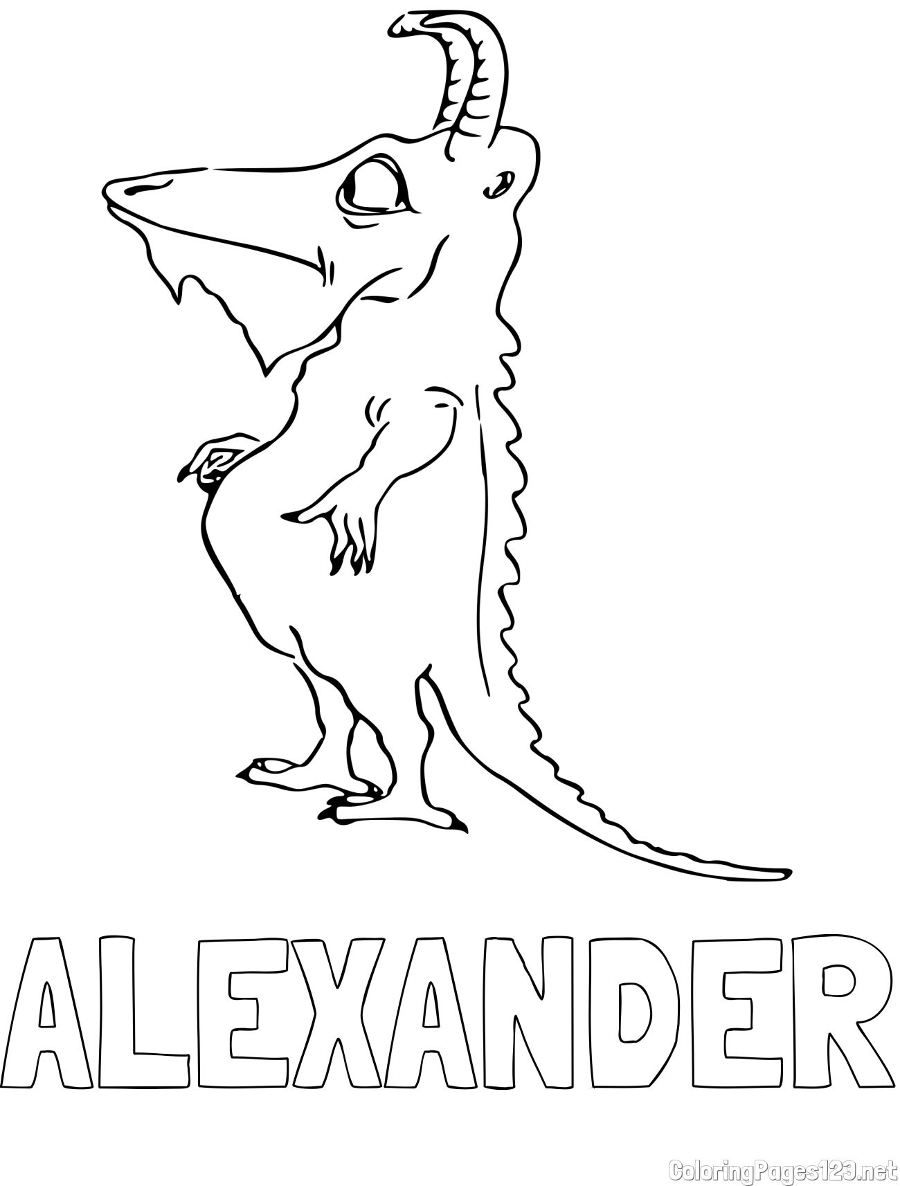 ALEXANDER Coloring Page and Chubby Monster with Horns Coloring Page