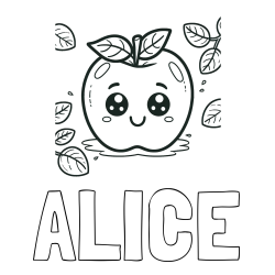 Online Created Coloring Page - ALICE Coloring Page and Smiling Apple Coloring Page