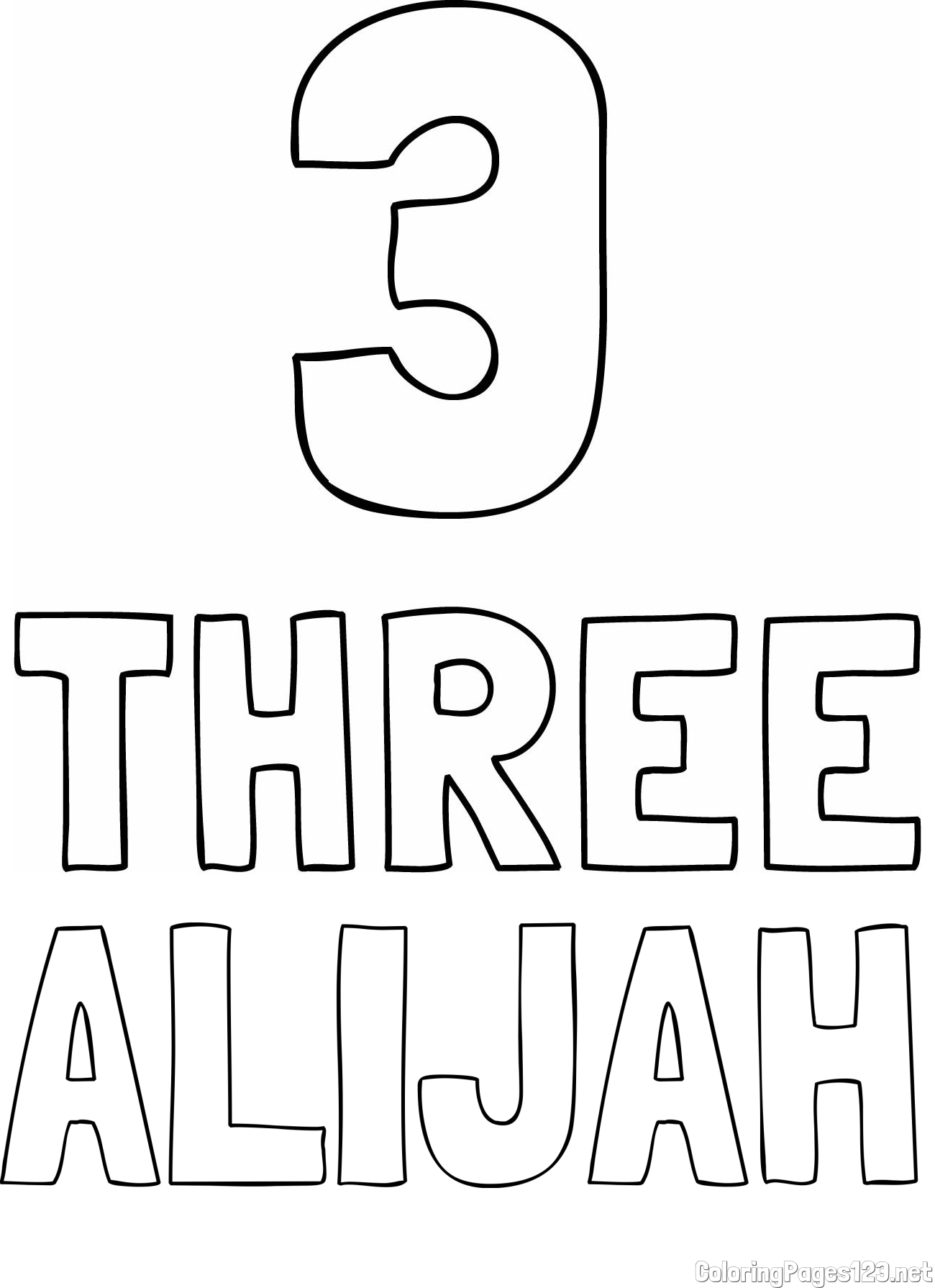 ALIJAH Coloring Page and Coloring of the Number Three (3) with the Written Name