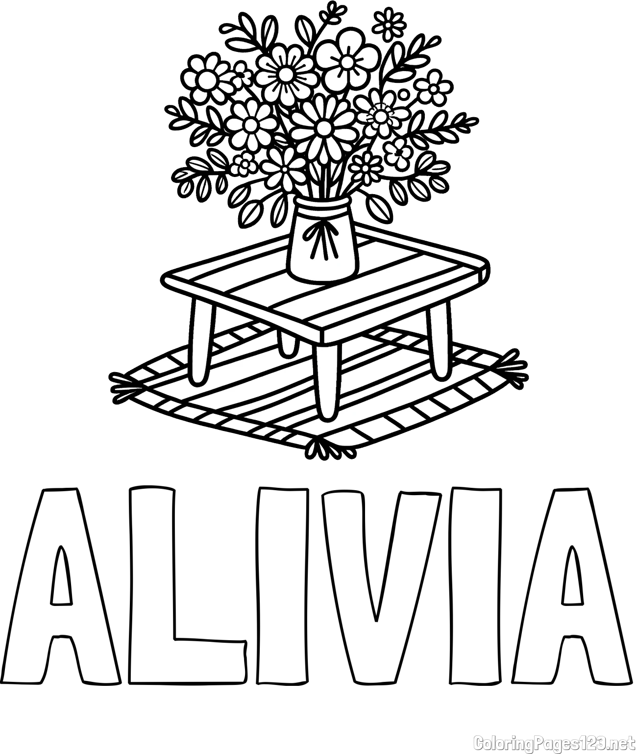 ALIVIA Coloring Page and Simple Flower Bouquet Coloring Page