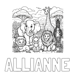Online Created Coloring Page - ALLIANNE Coloring Page and Beautiful Animal Coloring Page - Lion Family, Elephant, Giraffe, and Zebra