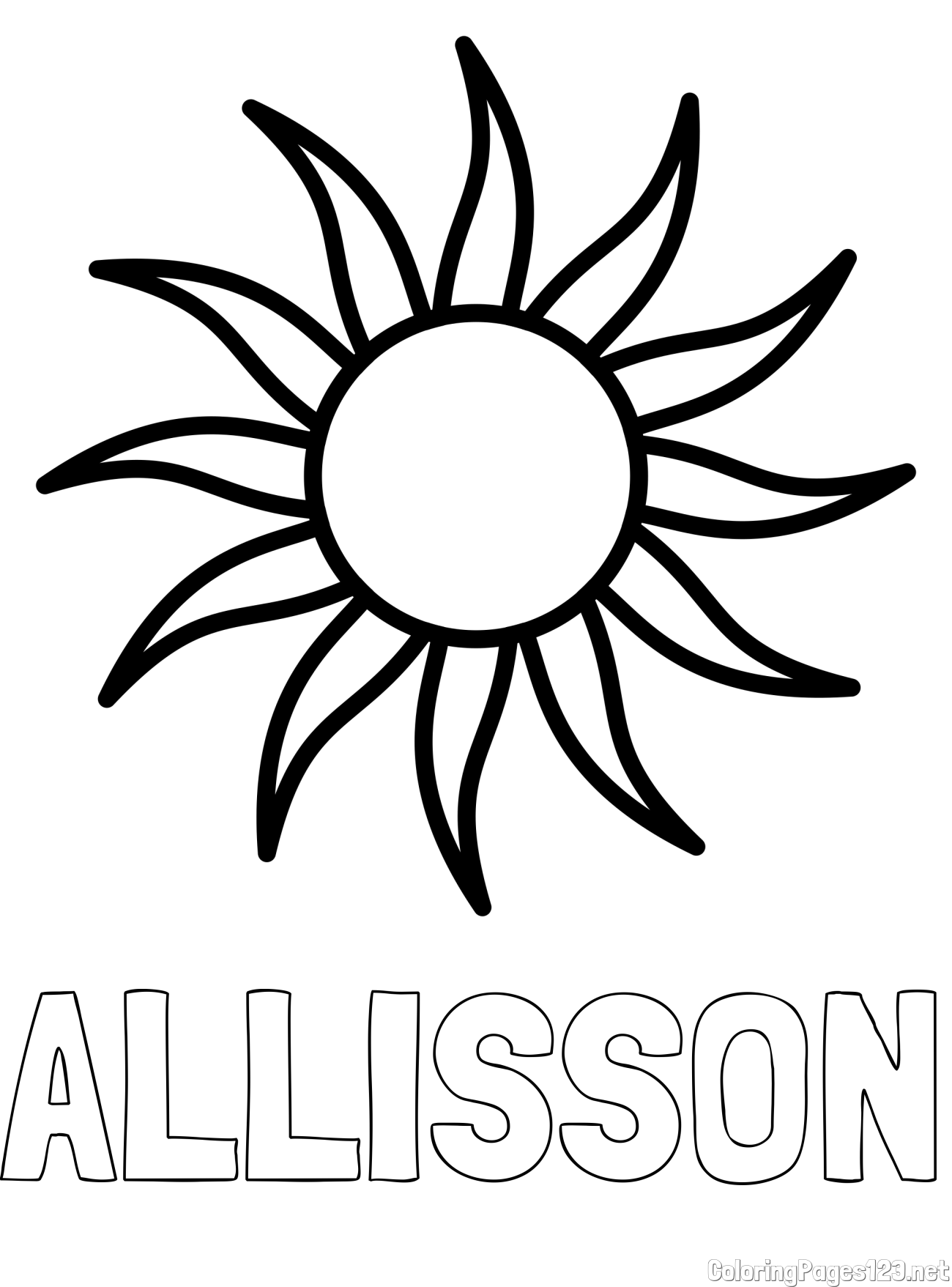 ALLISSON Coloring Page and Simple Sun Coloring Page for Kids