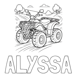 Online Created Coloring Page - ALYSSA Coloring Page and Four-Wheeler in Nature Coloring Page