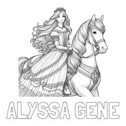 Online Created Coloring Page - ALYSSA GENE Coloring Page and Coloring Page of a Princess Riding a Horse