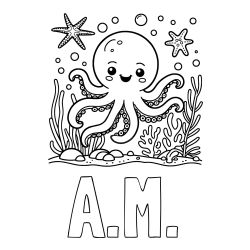 Online Created Coloring Page - A.M. Coloring Page and Coloring Page of a Cute Octopus in the Ocean