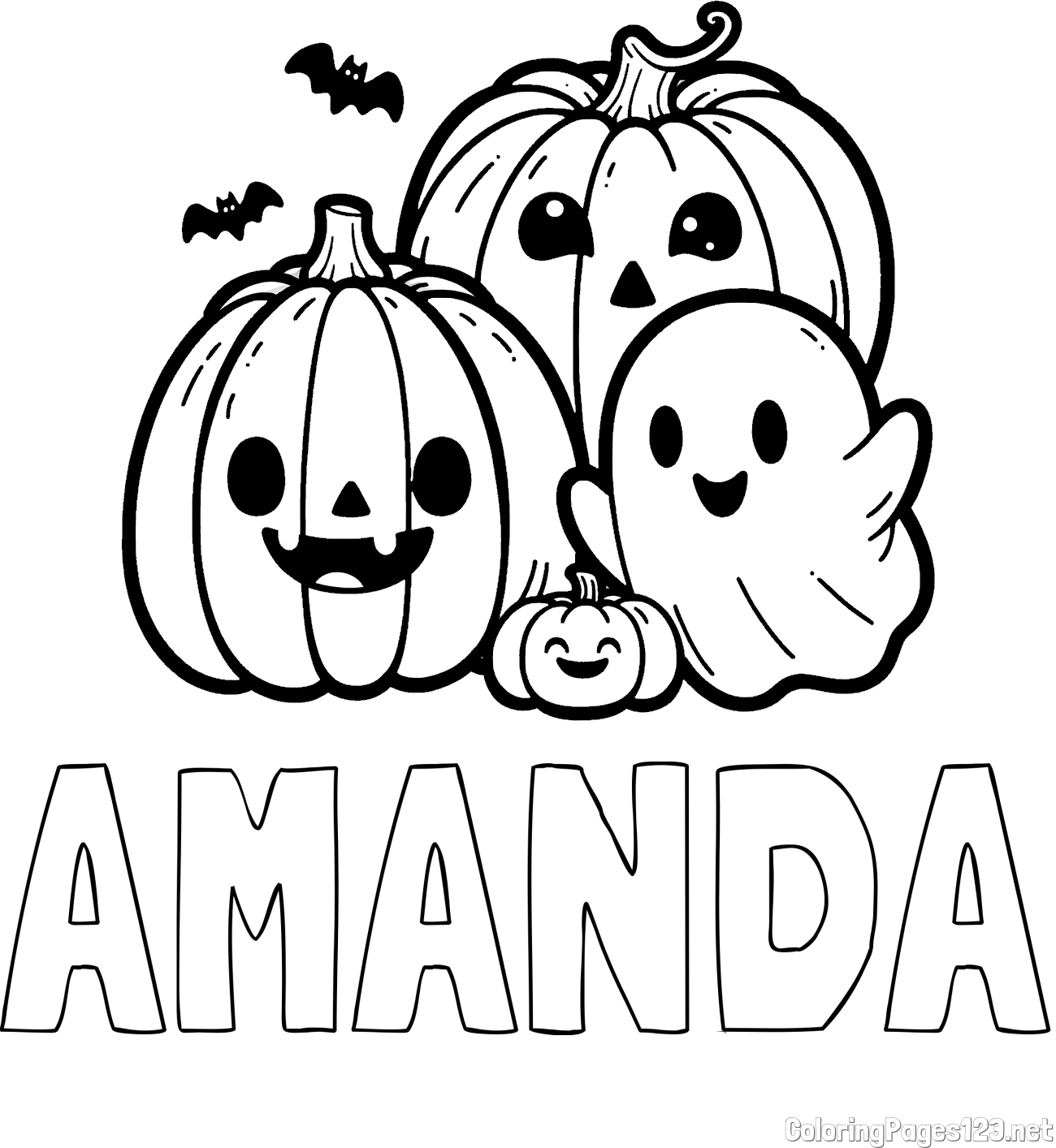 AMANDA Coloring Page and Halloween Pumpkin and Ghost Coloring Page