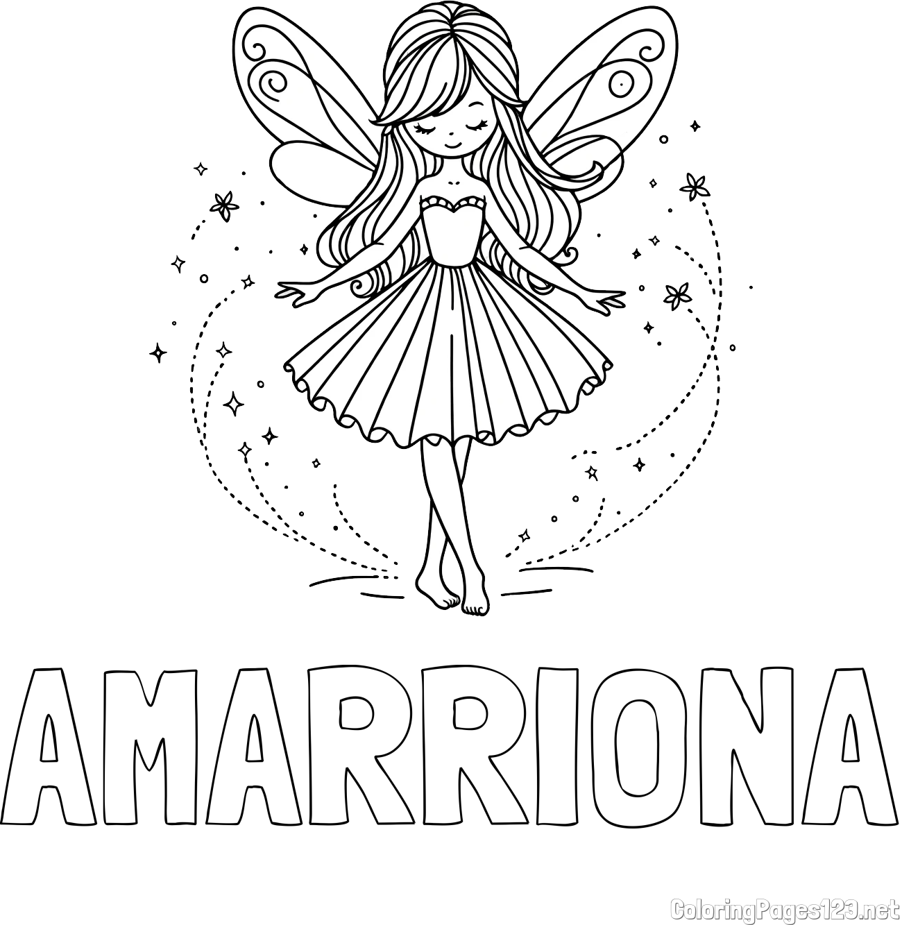 AMARRIONA Coloring Page and Coloring Page of a Cute Magical Fairy