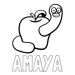 Online Created Coloring Page - AMAYA Coloring Page and Apple and Smiling Worm Coloring Page