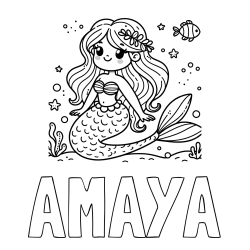 Online Created Coloring Page - AMAYA Coloring Page and Coloring Page of a Cute Mermaid in the Sea
