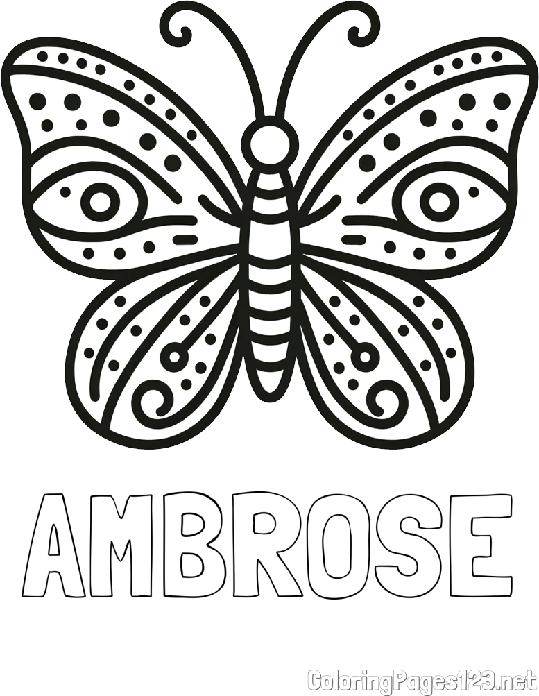AMBROSE Coloring Page and Butterfly Coloring Page (Simple)