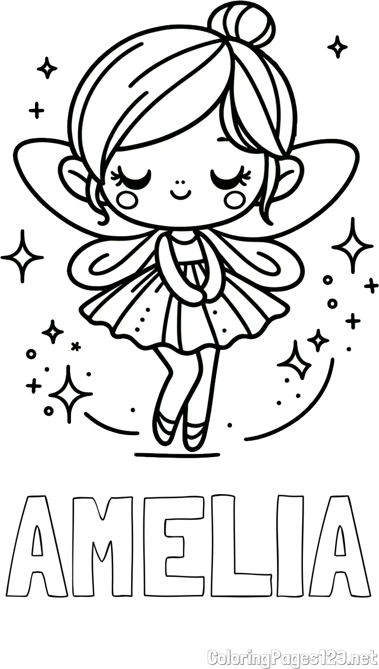 AMELIA Coloring Page and Children's Coloring Page of a Magical Fairy