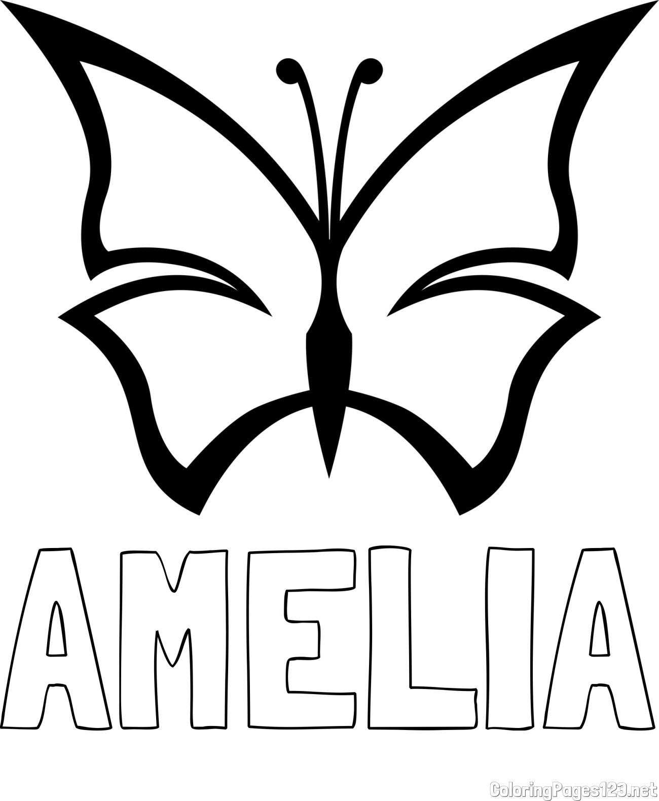 AMELIA Coloring Page and Easy Coloring Page of a Butterfly